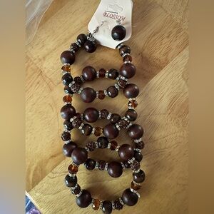 Brown Bracelet Stack with Earrings